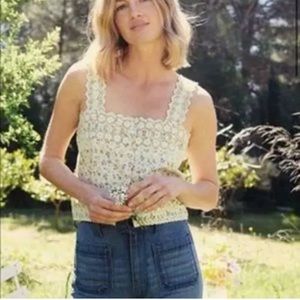 💔 SOLD DOEN ESTELLE TOP Moss Papillon Floral S, Sold Out Yellow Cotton Blouse